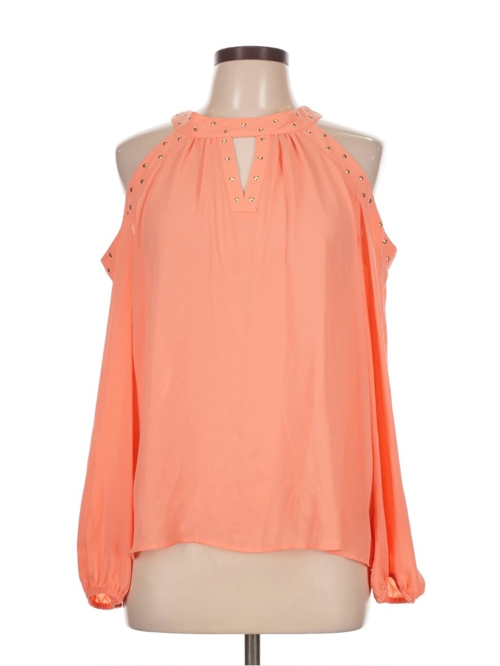 Women's Coral Cold-Shoulder Blouse with Stud Trim by INC.  Size Large